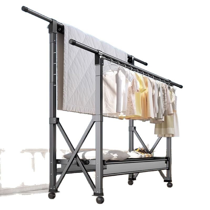 Aviation Aluminum Alloy Telescopic Adjustable Foldable Clothes Drying Rack for Home Indoor Use, Balcony Rack for Hanging Clothes and Drying Quilts