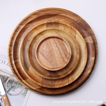 Japanese Acacia Wooden Plate Wooden Tray Round Creative Dried Fruit Snack Fruit Plate Solid Wood Dish Tableware