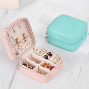 Simple ins macaron color jewelry storage box travel earrings necklace ring storage portable jewelry box