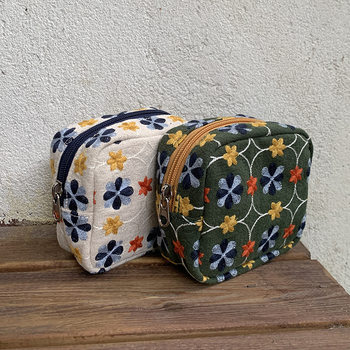 Heavy Embroidery Cosmetic Bag Mini Small Bag Coin Purse Data Cable Storage Bag Flower Id Bag Lipstick Storage Bag