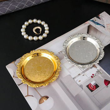 Small Metal Dish Vintage Aromatherapy Candle Holder Tray Jewelry Storage Dish Dessert Cake Place Plate Props