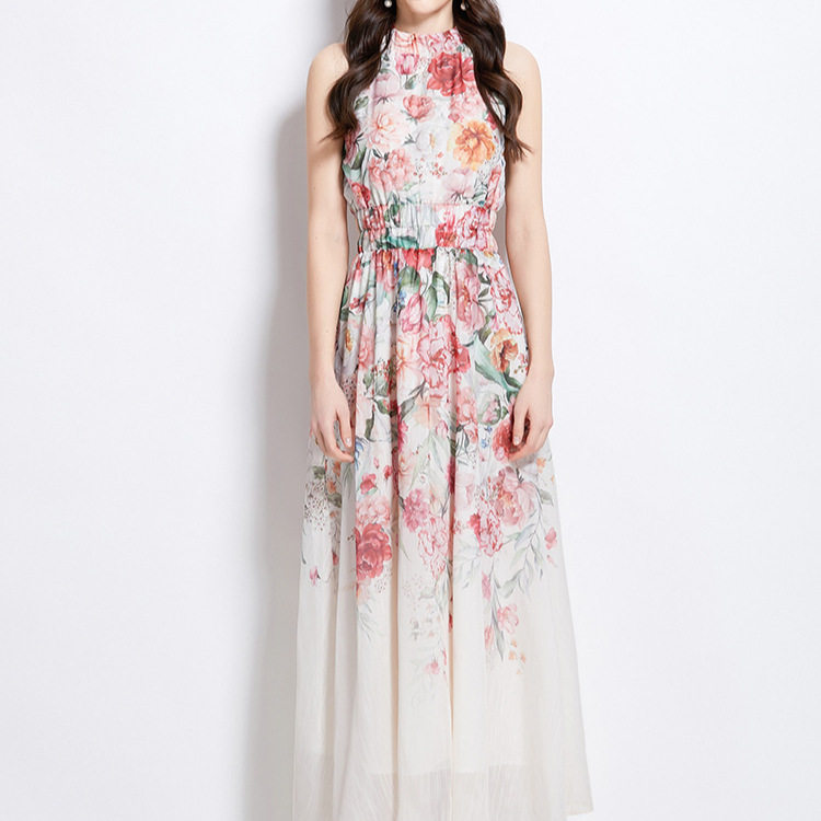 Summer Vacation Off Shoulder Dress Tie Waist Lantern Sleeves Floral Print Chiffon Fabric Perfect for Beach Parties