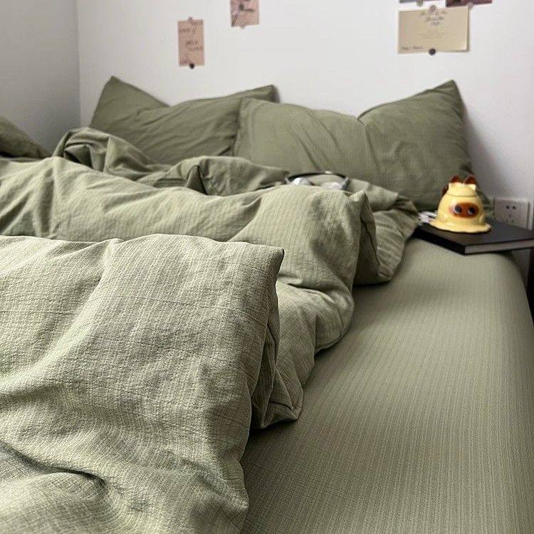 Category a Maternal and Infant Ins Simple Pure Color Super Soft Double-Layer Yarn Four-Piece Bed Bed Sheets Quilt Cover Student Dormitory Three-Piece Bed Bed Sheets Set