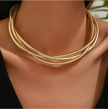 Fashion metal simple three-style twining temperament women's necklace collar
