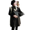 Maternity Wear Spring New Style Black Sweet Cool Style Leather Contrast Vest Dress Suit Fashion Dress Petite