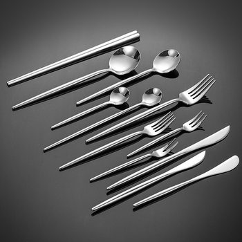 Portuguese 304 Stainless Steel Tableware Hotel Tableware Steak Knife and Fork Dessert Spoon Thickeneded Mirror Knife, Fork and Spoon Set