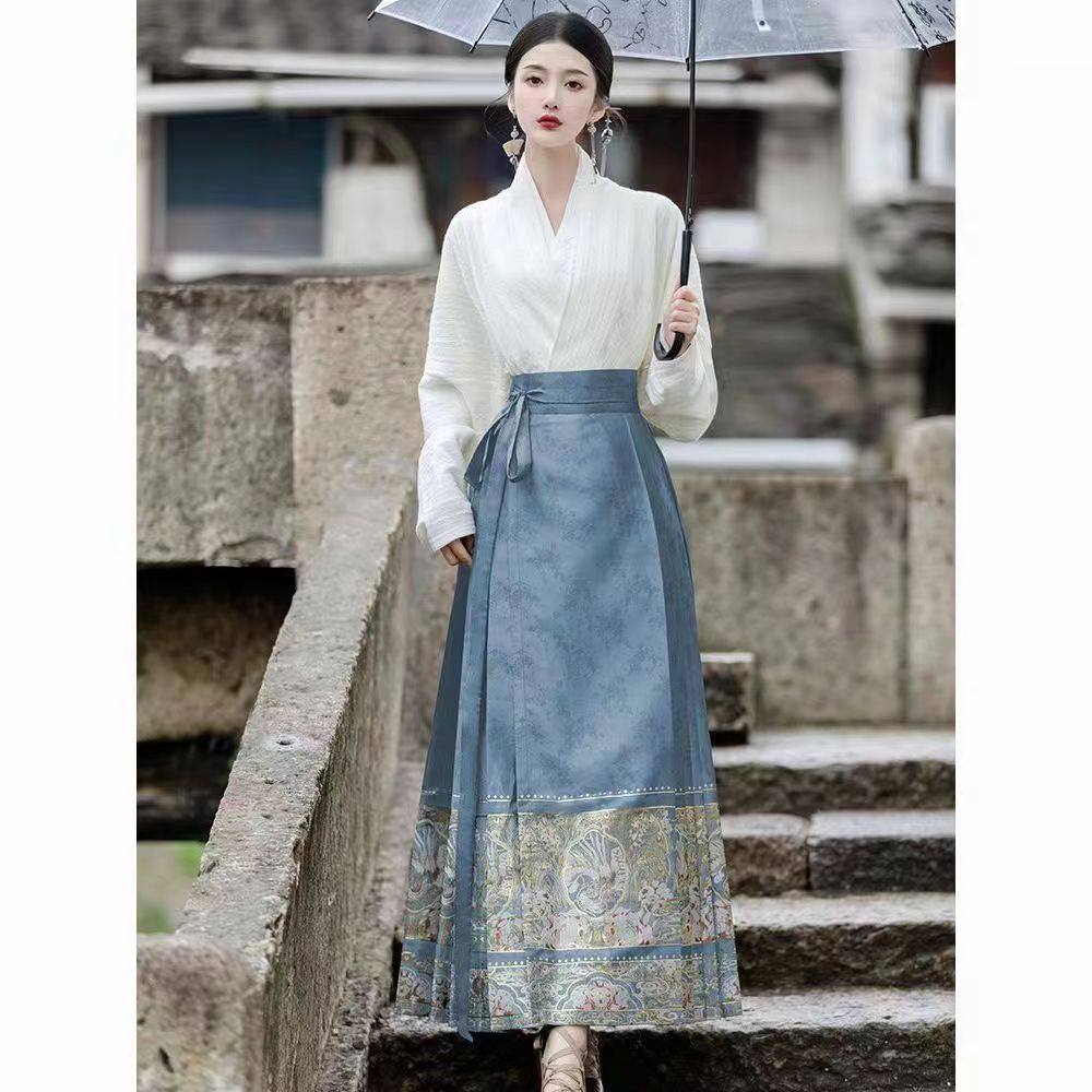 New Chinese style light Chinese style vest skirt suit women's autumn and winter elegant knitted long-sleeved top skirt two-piece set