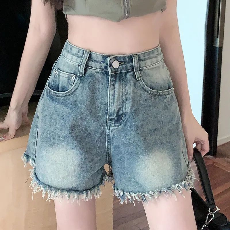 High Waisted Denim Shorts for Women Loose Fit Frayed Hem Slimming Design Summer Casual Wear Wholesale Available