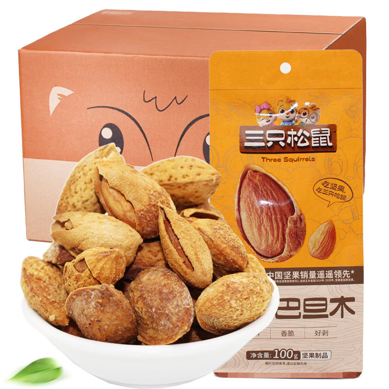 Three Squirrels Hand-Peeled Almonds 100g Healthy Nuts Dried Fruit Snacks Snacks Specialty Group Purchase Gift Large Grains
