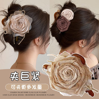 Dry Rose Flower Clip for Women, High-End 2025 New Large Hair Clip, Half-Tied Shark Clip Headwear on the Back of the Head