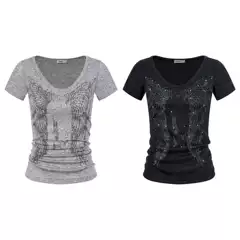 UNBDNS y2k subculture shoulder short sleeved women's summer print slim fit short V-neck T-shirt ancient early light Asian top