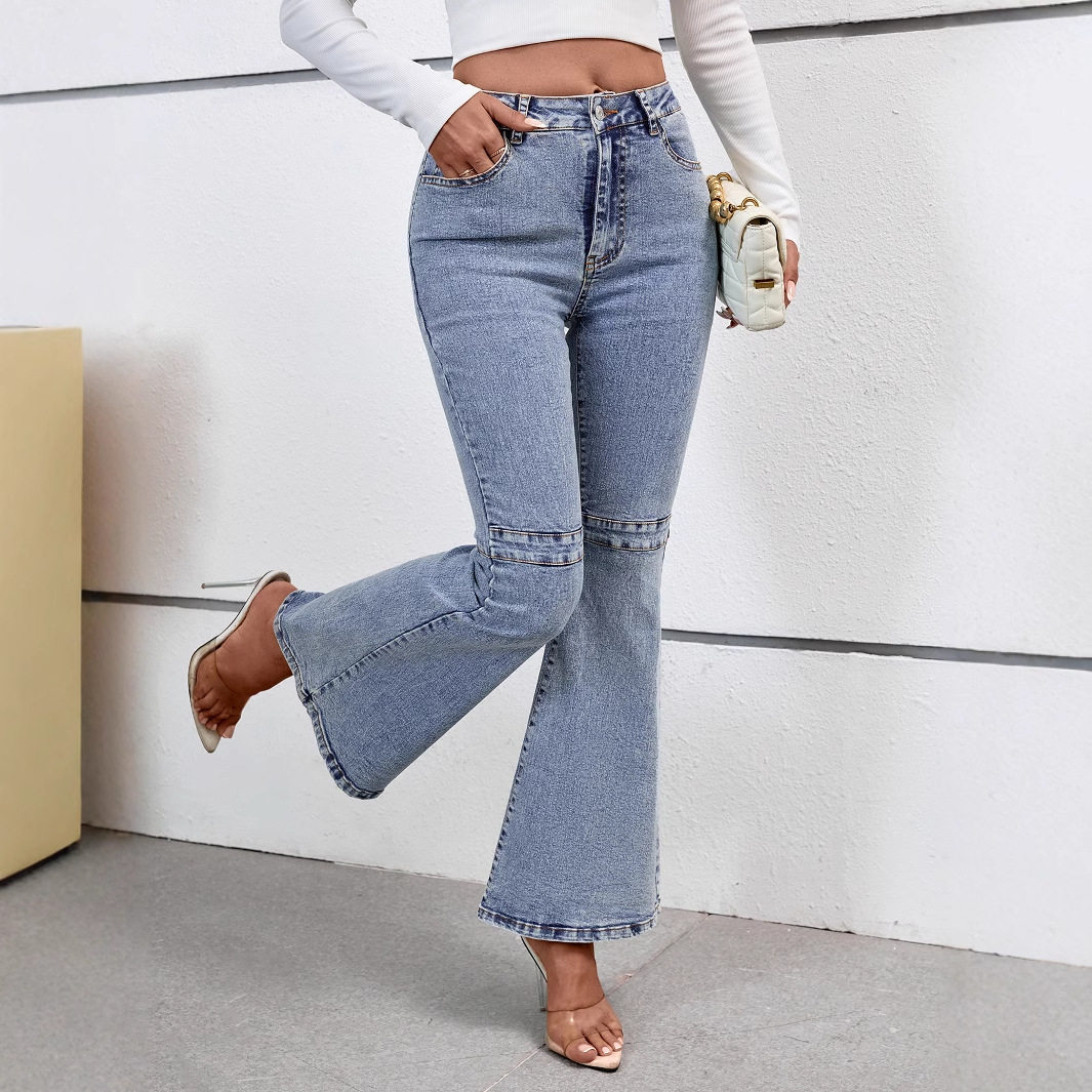 Casual Vintage Flare Stretch Denim Pants for Women Versatile Fit Comfortable Fabric Retro Style Ready to Ship