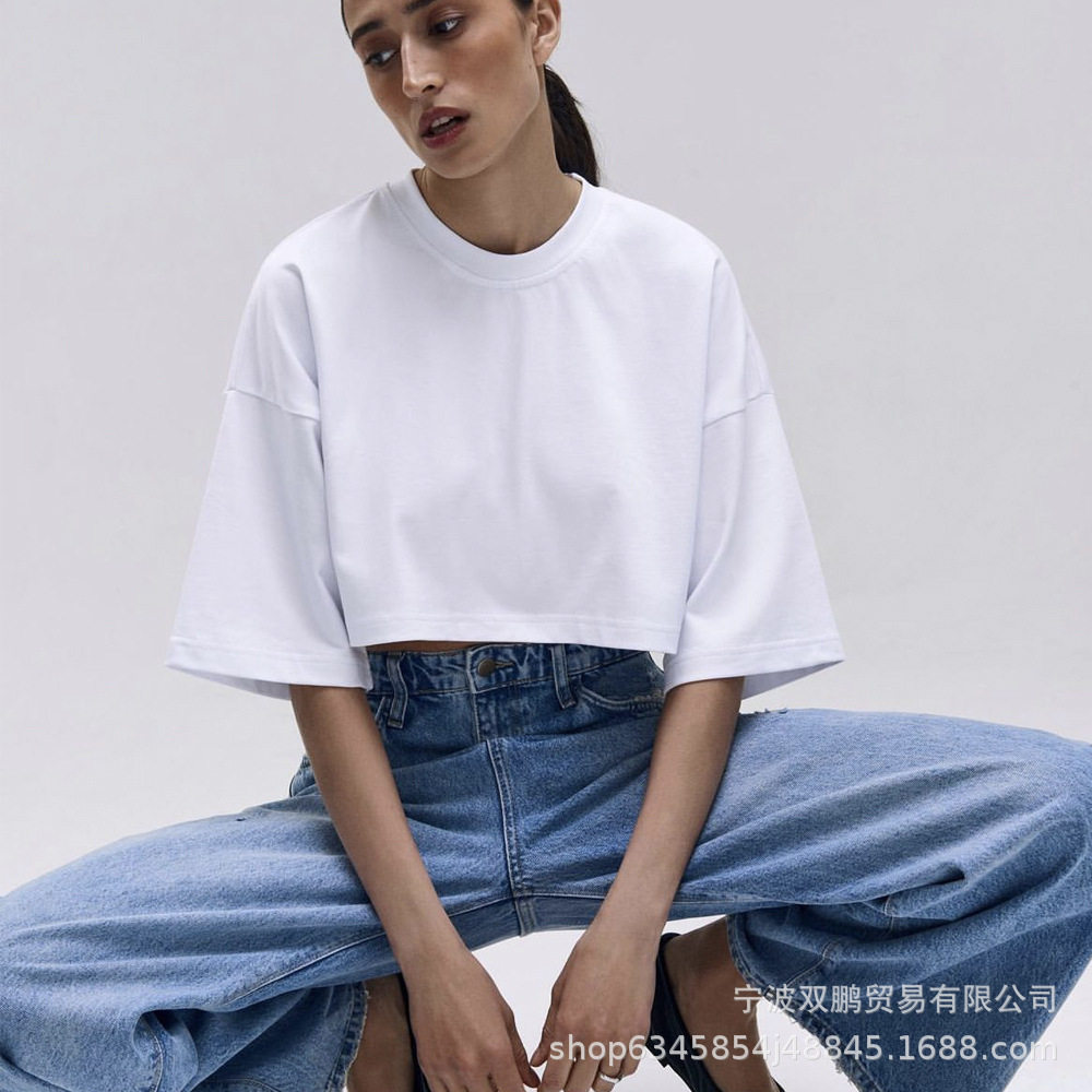 Womens Short Sleeve T Shirt Solid Color Y2K Style Cotton Fabric Casual Spring Summer Wear Wholesale Available