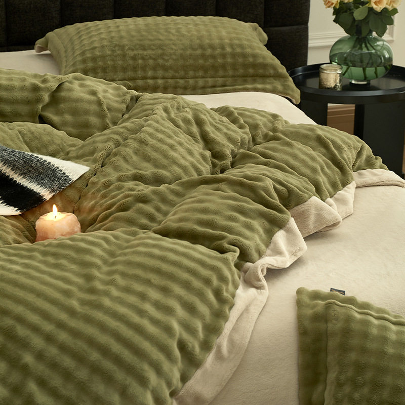 Class a milk velvet four-piece fur-grade rabbit plush quilt cover winter coral velvet bed sheet quilt cover three-piece bed set