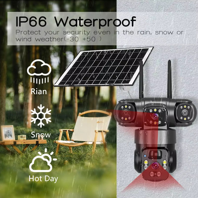 QL19 Panoramic 360-degree Three-picture Wireless Smart wifi/4G Solar Camera Monitoring Gun Ball