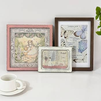 Retro old solid wood photo frame French retro creative table combination European-style living room decoration hanging painting exquisite wall