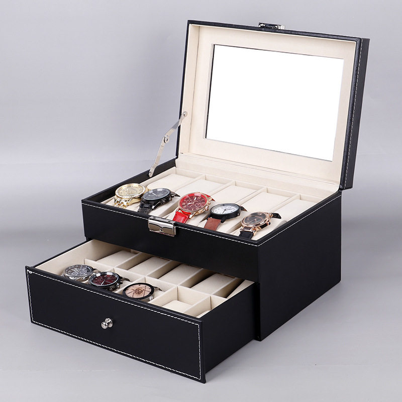 Qingyu packaging black PU leather 6102 watch box high-end watch storage box mechanical watch display box