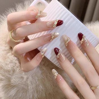 Cat Eye Handmade Wearable Nails 2025 New High-End Red Mid-Length Bridal Wedding Manicure Nail Patch