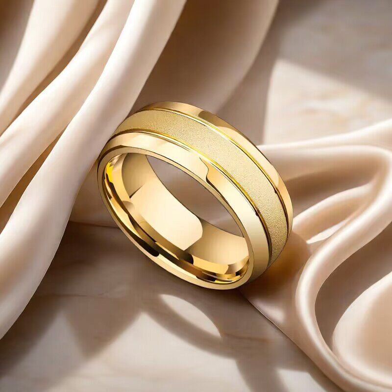 E-Commerce Popular Titanium Steel Frosted Ring for Men, European and American Fashion Design, Starry Sky, 18K Gold Non-Fading Couple Ring