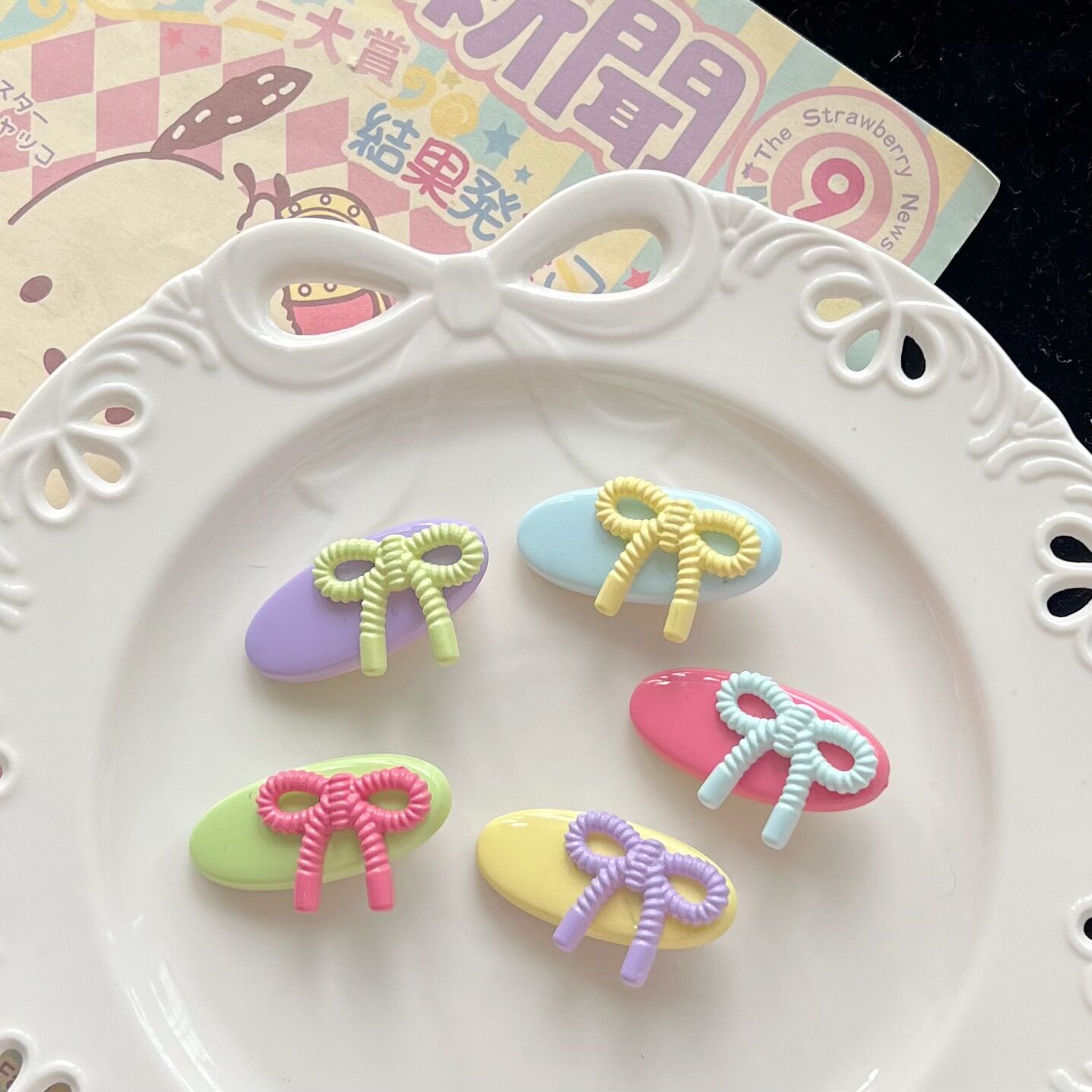奶油色蝴蝶结椭圆发夹ins甜美可爱少女鸭嘴夹高颜值小众精致发饰