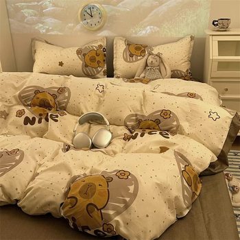 Thickened Washed Cotton Four-piece Set Cream Wind Quilt Cover Bed Sheet Dormitory Bed Three-piece Set Small Fresh Bed Four-piece Set