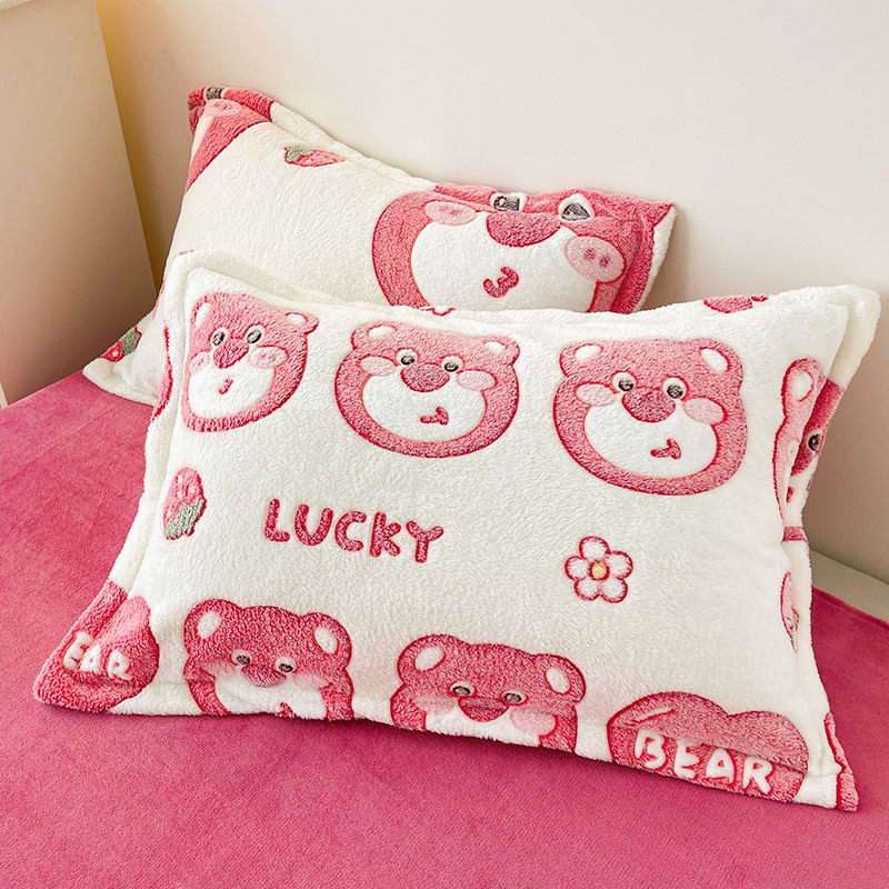 Milk Velvet Pillowcase Coral Velvet Pillowcase Winter Pillowcase Printed Single Dormitory Home Double Pair