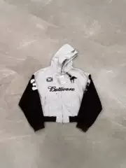Protocol Index(Project G/R) 25Fw Distressed Color-Blocked War Horse Slogan Zipper Hoodie Jacket