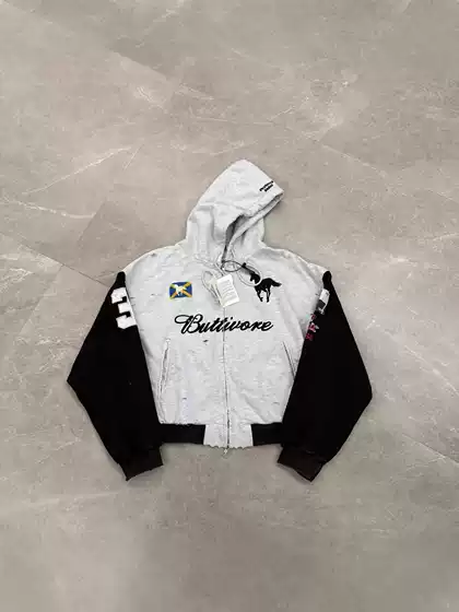Protocol Index(Project G/R) 25Fw Distressed Color-Blocked War Horse Slogan Zipper Hoodie Jacket