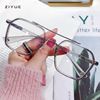 Retro color changing double beam glasses frame Men's Fashion anti-blue light flat mirror Wei Ting with finished myopia women Wholesale