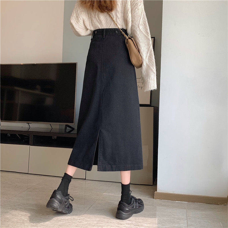 High Waisted A Line Midi Skirt Slim Fit Split Design Versatile Denim Perfect for Spring and Autumn Wholesale
