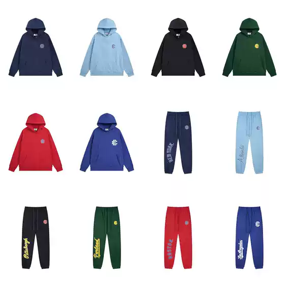 Eric Emanue Hoodie Retro High Street Hip-Hop Men's and Women's Sports Casual Fleece-Lined Straight Pants Sweatshirt Set