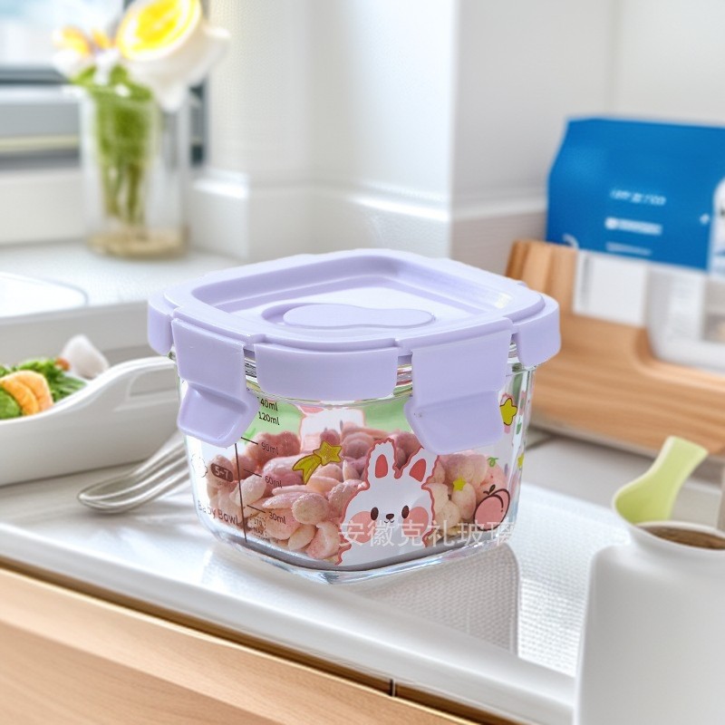 New Cartoon Children's Food Storage Box, Household Storage Box, Jam Dispensing Box, Snack Jar, Baby Food Glass Bowl