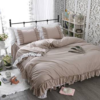 Japanese Cross-Border Princess Style Lotus Leaf Bed Skirt Three-Piece Set Cross-Border Supply Fitted Sheet Bedding Set Wholesale