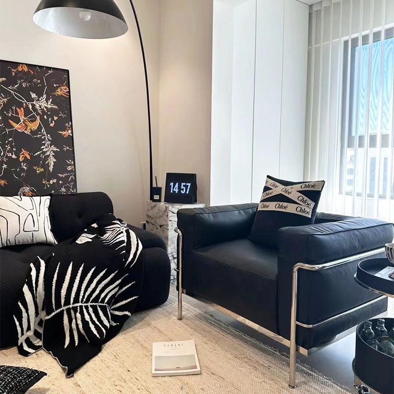 定制1 1复刻包豪斯真皮lc3Sofa沙发不锈钢复古风客厅书房单人沙发