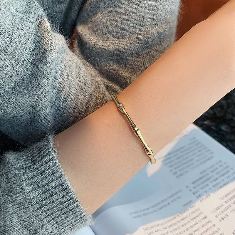 Bamboo Open Bracelet Women's 2022 New Fashion Niche Bracelet Temperament Simple Student Girlfriend Internet Celebrity Hand Jewelry