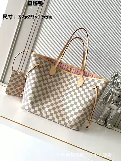 Classic Monogram Neverfull Shopping Bag, Single Shoulder Tote, Genuine Leather, Checkered Pattern, Women's Bag, Large Capacity