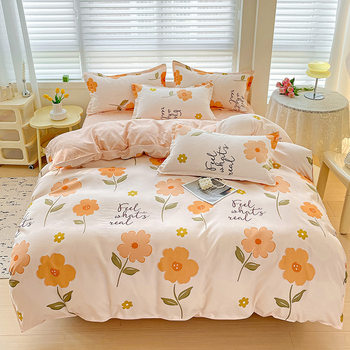 Wholesale Thickened Skin-Friendly Brushed Four-Piece Set of Small Fresh Bed Sheetss and Quilt Covers for Student Dormitories Three-Piece Bedding Set