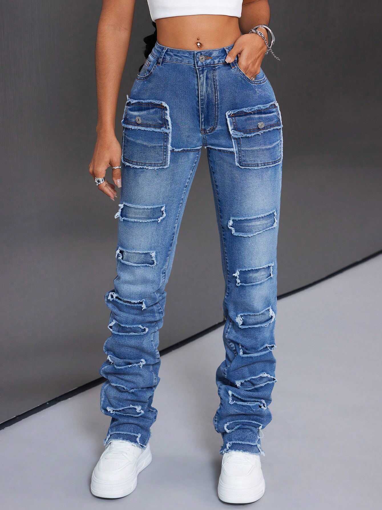 Womens Casual Stretch Denim Cargo Pants Versatile Fit Comfortable Fabric Stylish Design Perfect for Everyday Wear