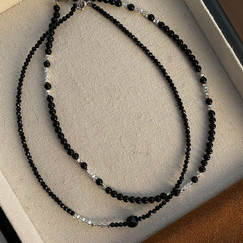 Black Agate Beaded Necklace Women's High-end Light Luxury Niche Necklace Titanium Steel Clavicle Chain Accessories Collar