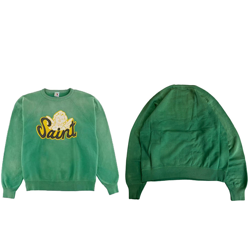 Saint Michael American retro portrait destroyed pullover men's washed old loose round neck sweatshirt men