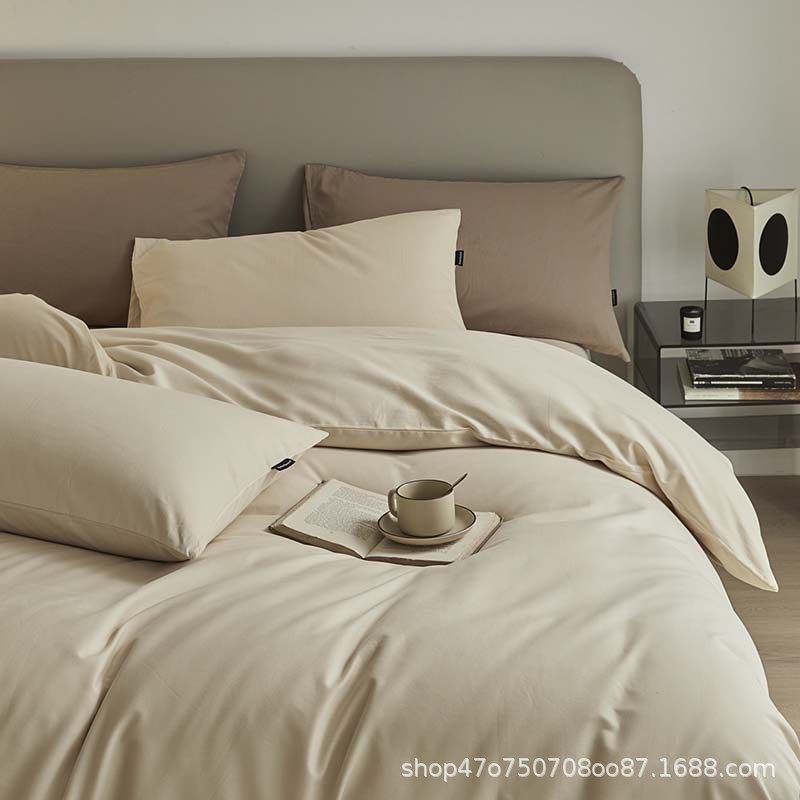 High-end 100s thick brushed cotton four-piece cotton bed sheet quilt cover fitted sheet three-piece set light luxury autumn and winter bedding