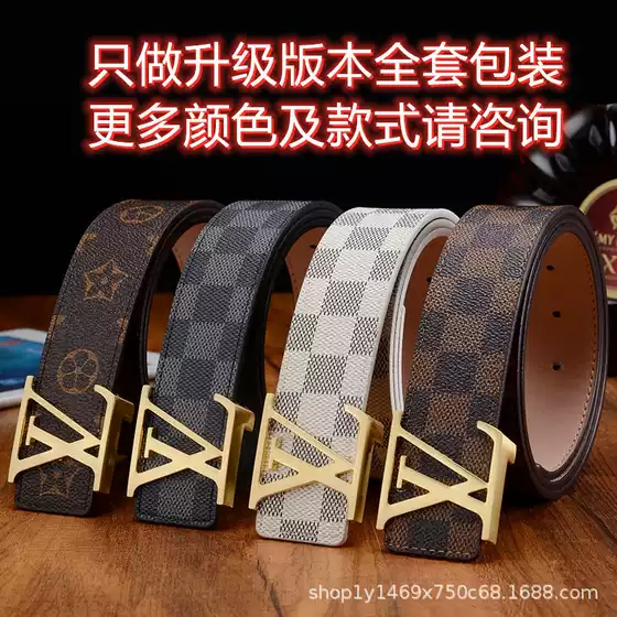 26 New Models of m Lv Belts for Men and Women, Cowhide Leather Belts, Plaid Full Leather Belts, Double-Sided Genuine Leather Belts