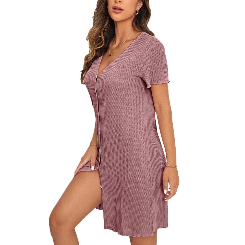 V Neck Short Sleeve Loose Fit Nightgown Comfortable Fabric Casual Style Elegant Design Perfect for Home Wear
