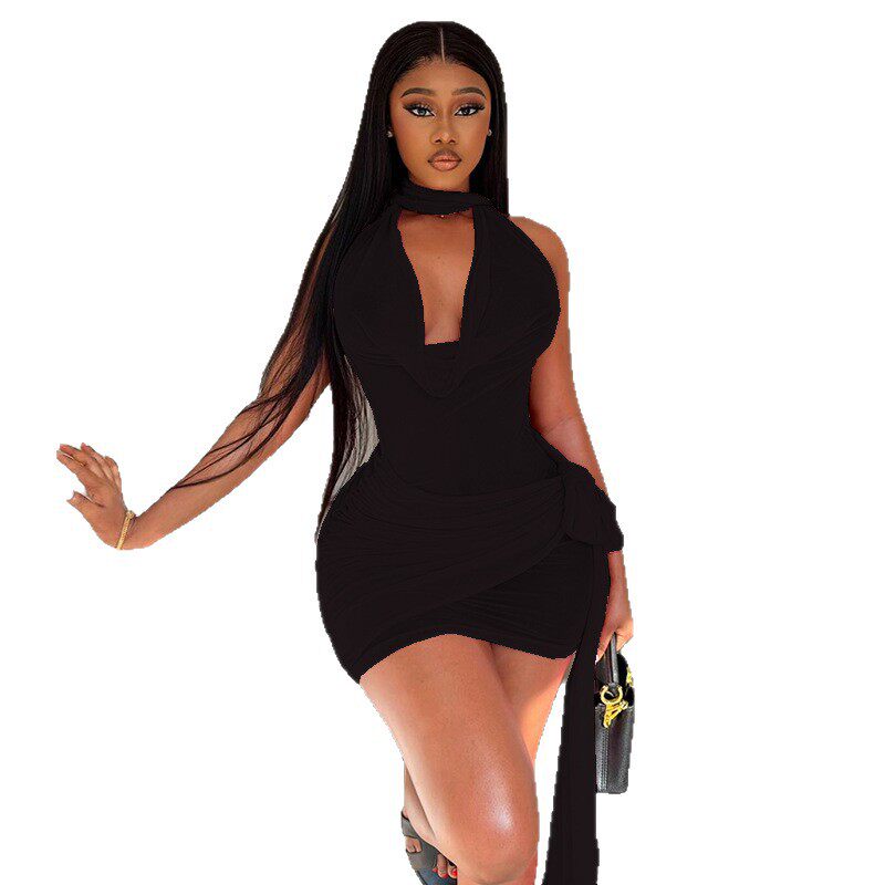 Fashionable Bodycon Mini Dress Sexy Tie Back Ruffled Neckline Slim Fit Perfect for Parties and Night Out Wholesale