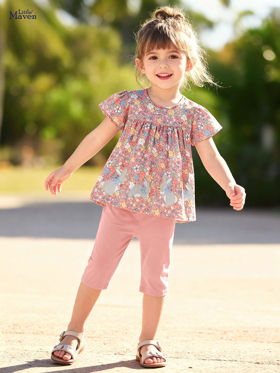 Summer Girls' Set Wholesale, Cartoon Floral Kids' Outfit, [Style] Kids' Clothing