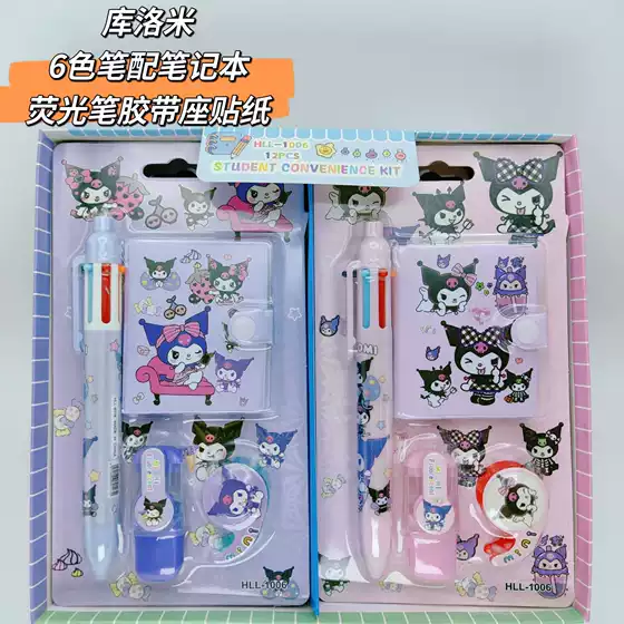 Student Stationery Sanrio Journal Set Mini Notebook 6-Color Ballpoint Pens Washi Tapes Highlighters Combo Set
