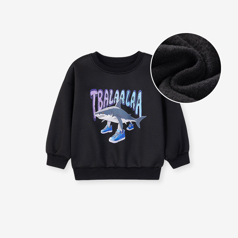 Boys' Cartoon Fleece-Lined Hoodie, Autumn Kids' Top, Baby Casual Wear