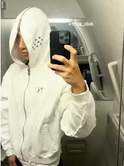 THUG CLUB VIBE washed metal zipper masked ninja hooded cardigan short sweater men's fashion brand coat