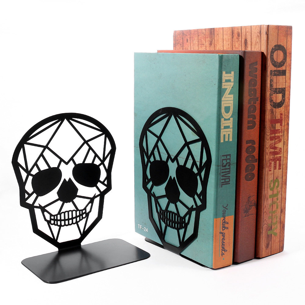 Creative skull metal cutting book stand hollow craft desktop bookshelf student desktop storage decorative bookend wholesale