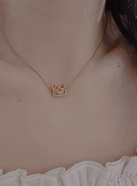 文艺复古滴油蝴蝶吊坠项链女气质小众设计个性颈链简约百搭锁骨链